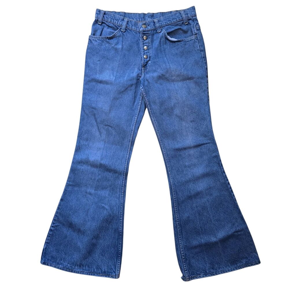 VTG 70s Levis 684 0217 Big Bells Bell Bottom Jeans USA Button Fly 32x30.5 Hemmed